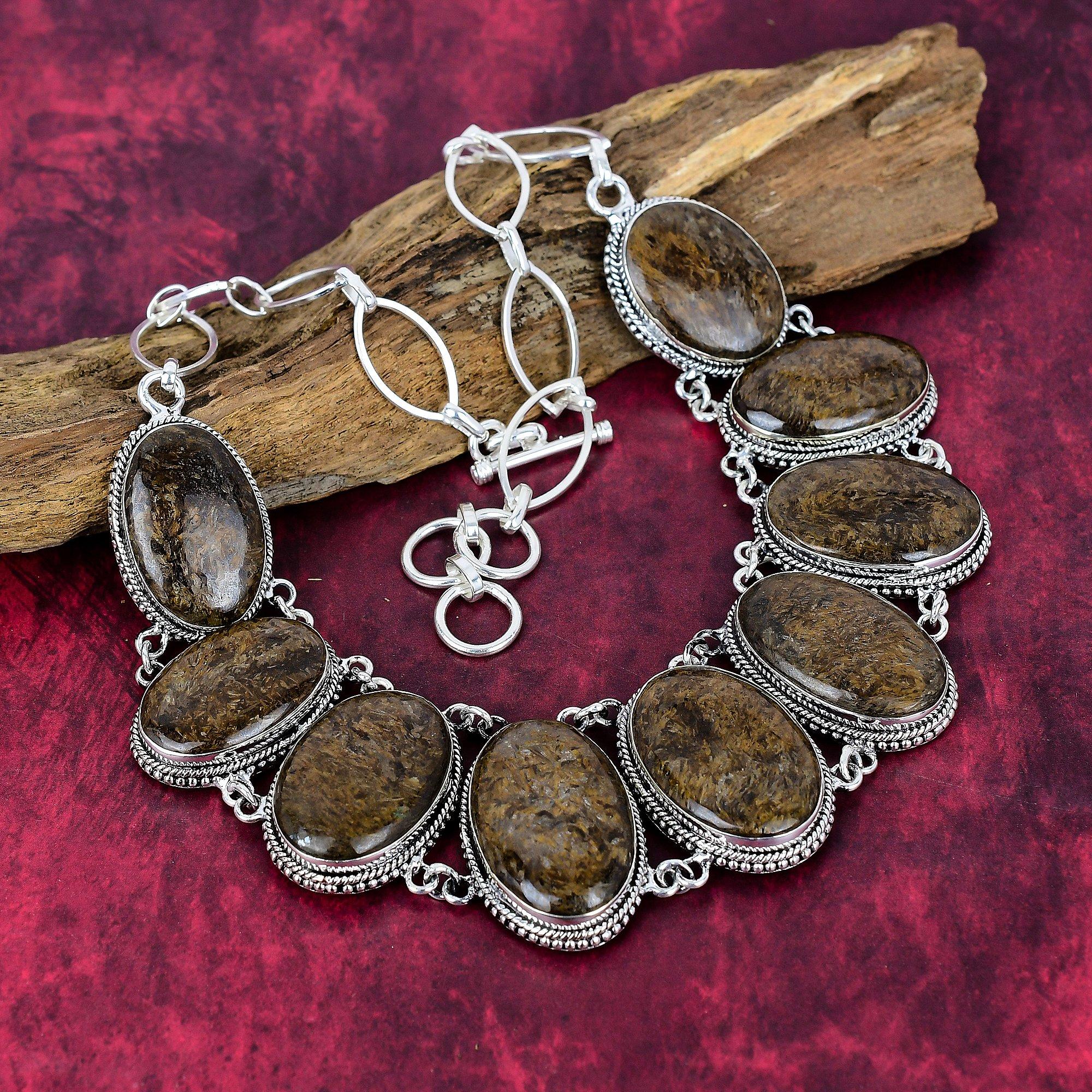 

Beautiful Bronzite Necklace, 925 Solid Sterling Silver Adjustable Chain Necklace, Handmade Gemstone Jewelry Adjustable With 18 Inches коричневый