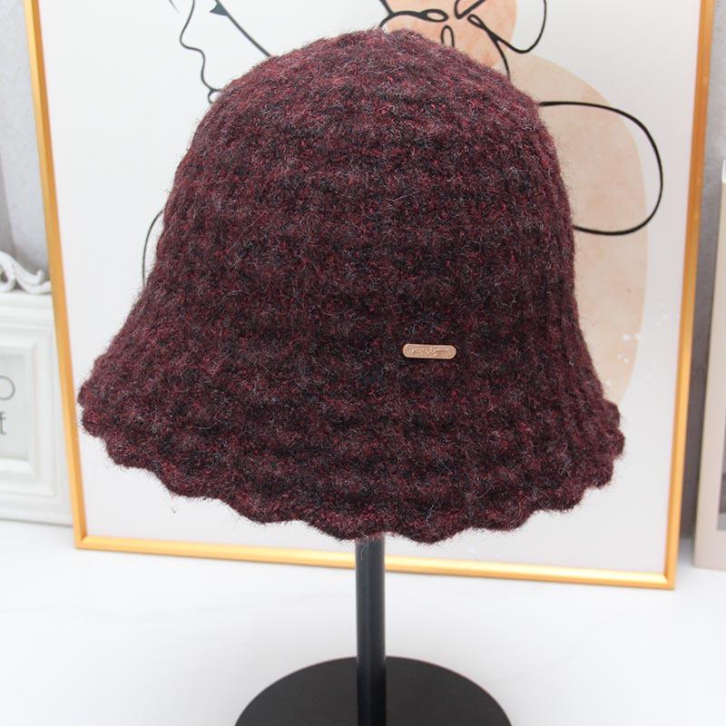 Autumn and winter wool wavy edge bucket hat women's gentle texture basin hat shows small face knitted bucket hat versatile