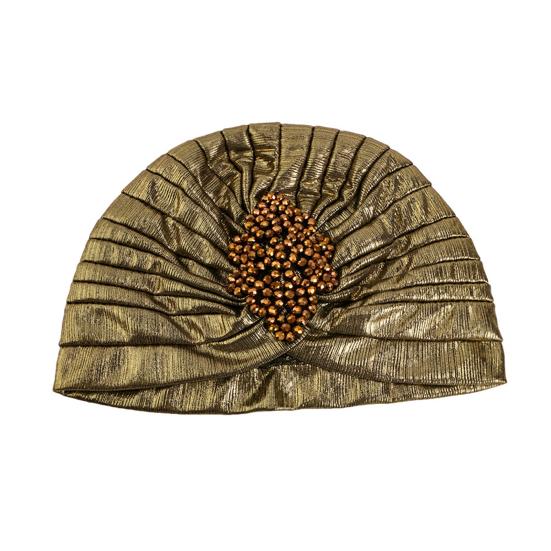 Damer Topphatt Rombus Rhinestones Dekor Plissert Turbanhatt Gullbelagt Pyntet Hatt Elastisk Design Hodeplagg