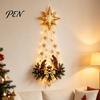 Christmas Wall Decor for Home Lighted Nativity Decor, 3D Gold Bethlehem Scene LED Hanging Light with Decorative Pine Branch Art Warm Glow, Religious