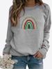 T-shirt à manches longues et col rond pour femme, décontracté, couleur unie, imprimé, ample, idéal pour l'automne et l'hiver