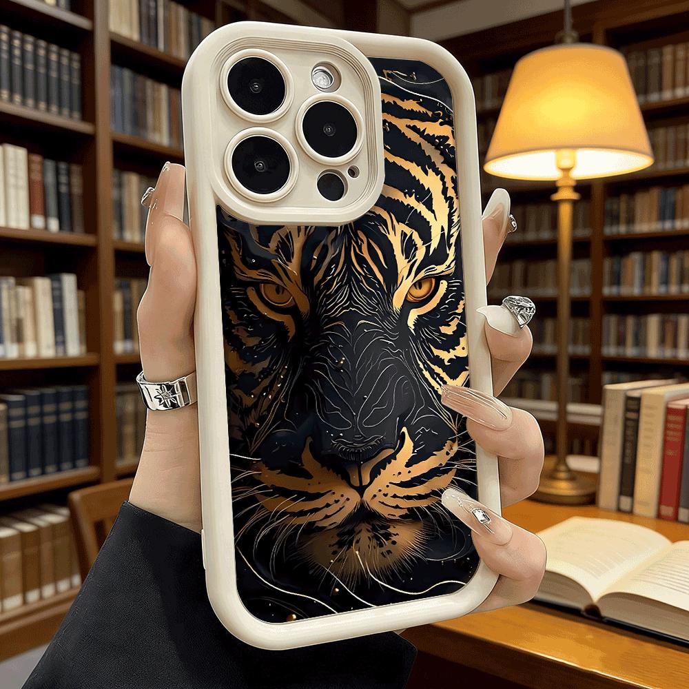 Golden Tiger Face Soft TPU Phone Case for iPhone 17 16 15 14 13 12 11 Pro Max Plus Shockproof Anti-Slip Cover