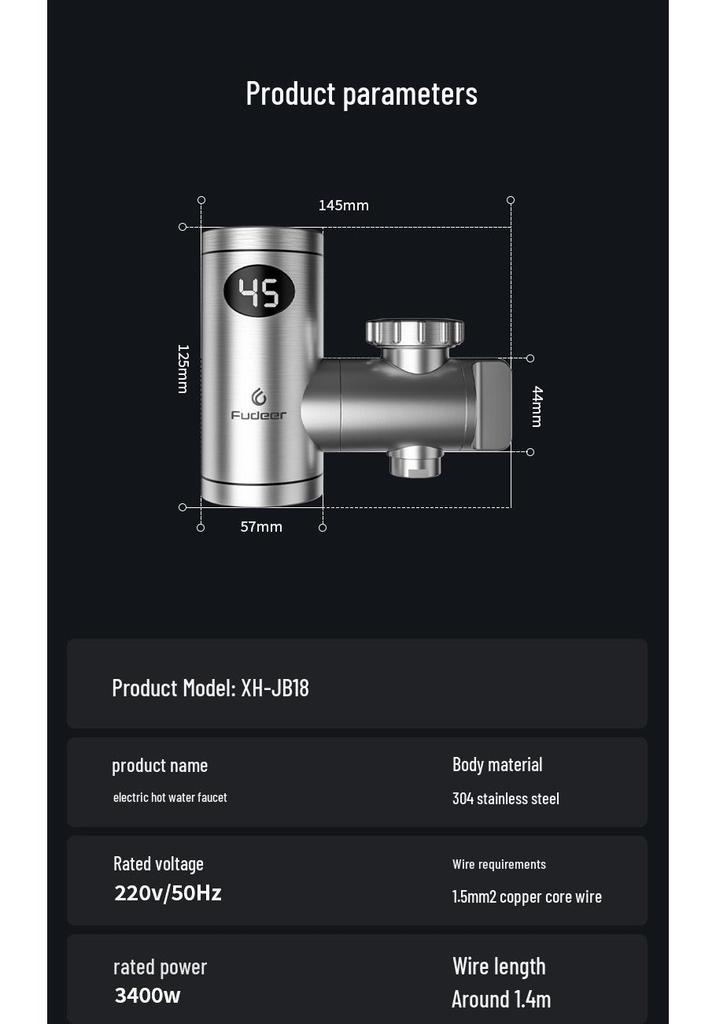 Stainless Steel Electric Instant Hot Water Faucet, No Installation Needed, for Hot and Cold Water Use In Kitchen