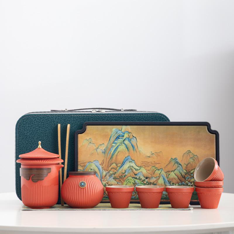 Merchandise Palace Style Forbidden City Ceramic Portable Travel Tea Set Dry Tea Tray Business Mid-Autumn Festival Gifts