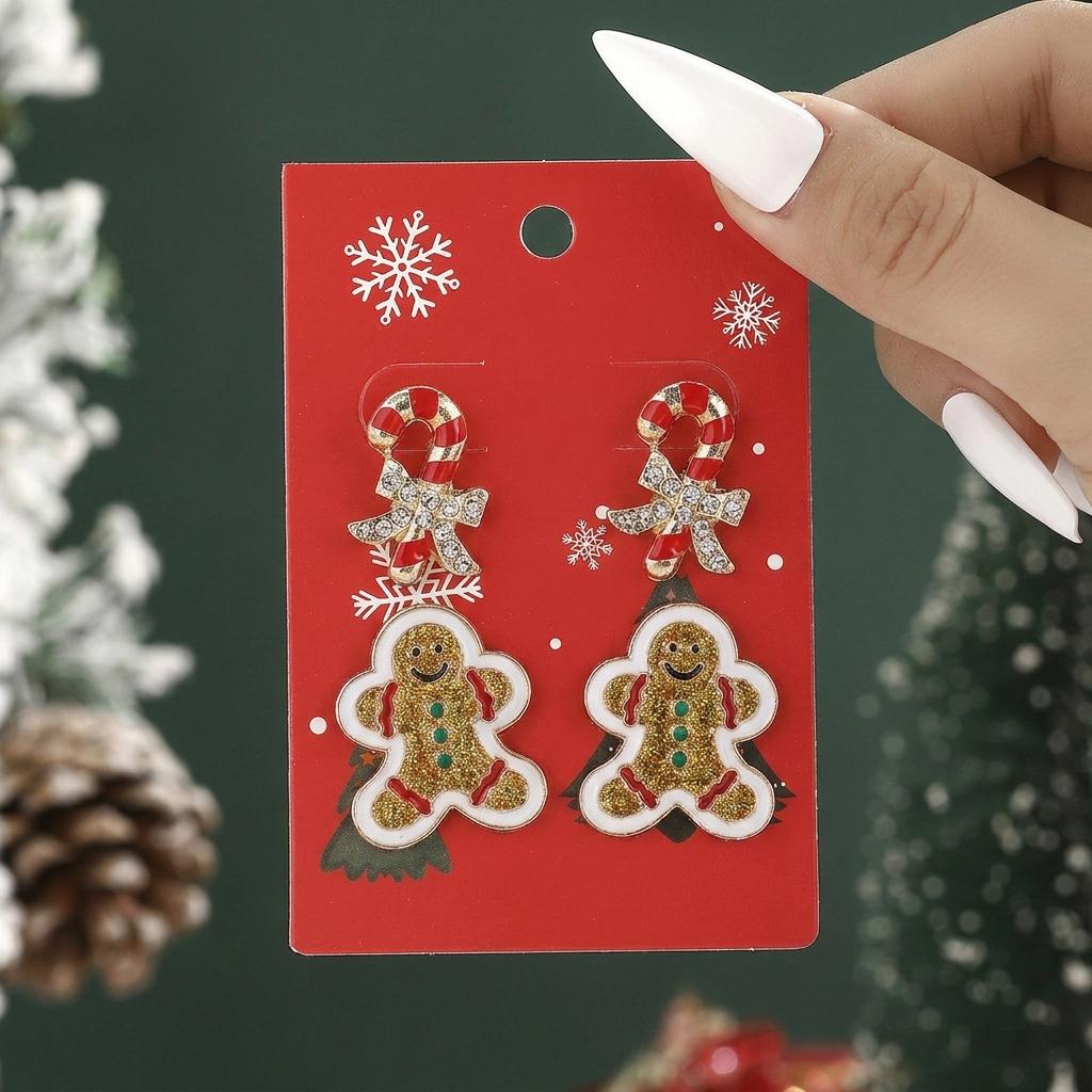4Pcs Christmas Earrings Set For Women Shiny Rhinestone Reindeer Elk Red Bowknot Xmas Tree Stud Earring Holiday New Year Jewelry