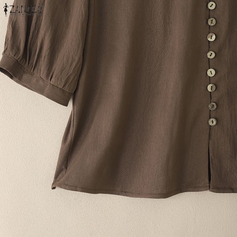 ZANZEA Women Casual V-Neck Solid Color Summer Half Sleeve Blouse