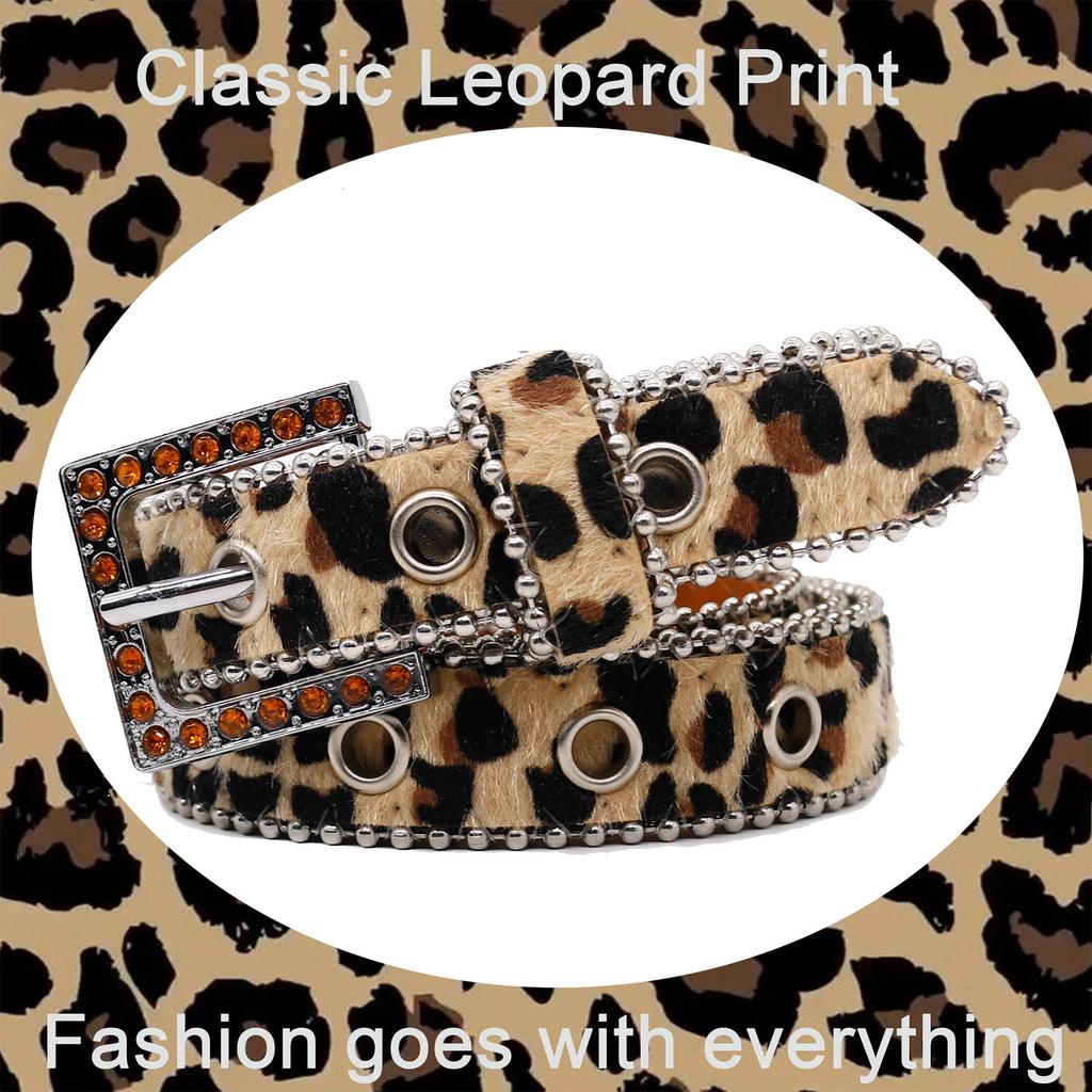 Waist Belt Rhinestones Buckle Leopard Print Chain Costume Belt for Wrap Dress Waist Belt for Suit Skirt Jeans Jewelry