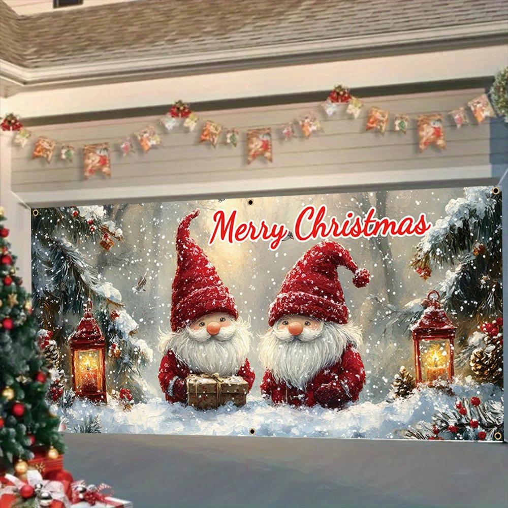 1 Piece, Large Christmas Garage Door Banner, Winter Snow View Christmas Dwarf Pattern, Durable, Easy To Hang