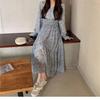 New Spring/Autumn Long Sleeve Waist Slimming High Waist Display High-Waisted Floral Chiffon Dress Long Dress