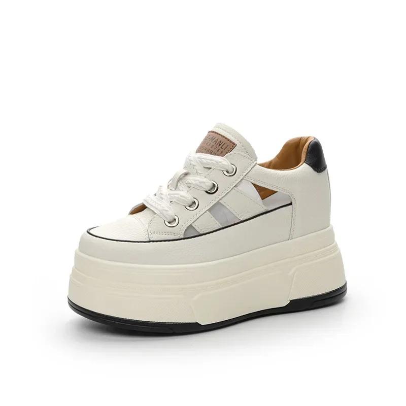 9cm Genuine Leather Platform Sneakers Wedge Shoes for Women Breathable Sneakers Autumn Casual Shoes Hidden Heel Zapatillas Mujer