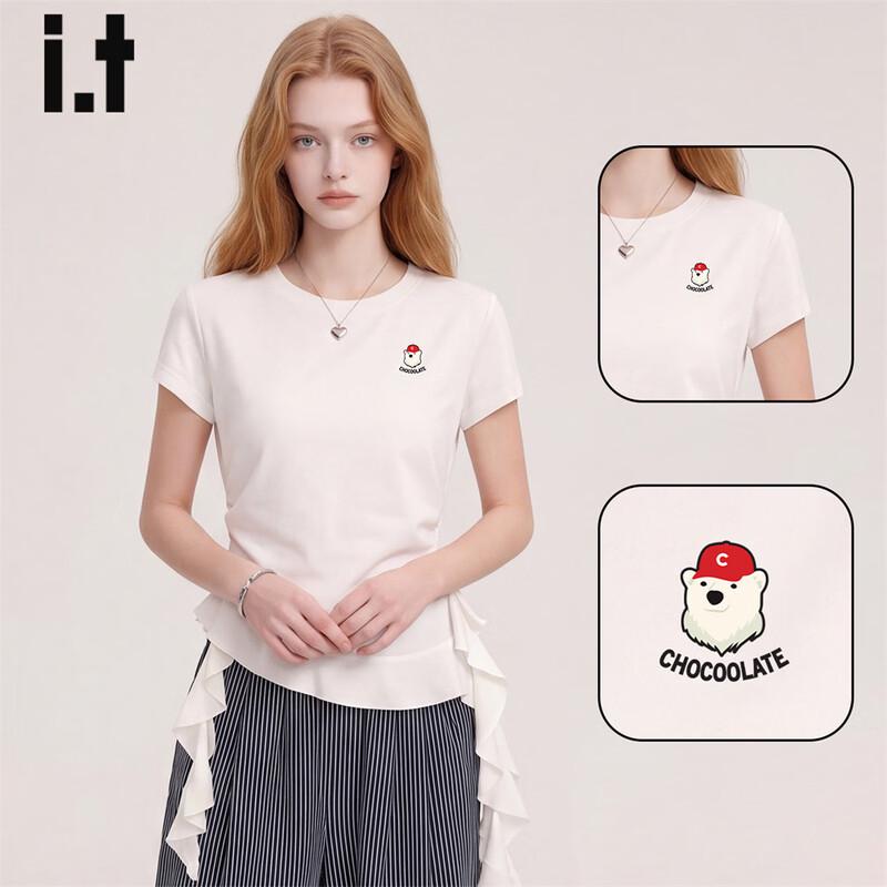 :CHOCOOLATEit Women s Pleated Short Sleeve Cotton T-Shirt L белый