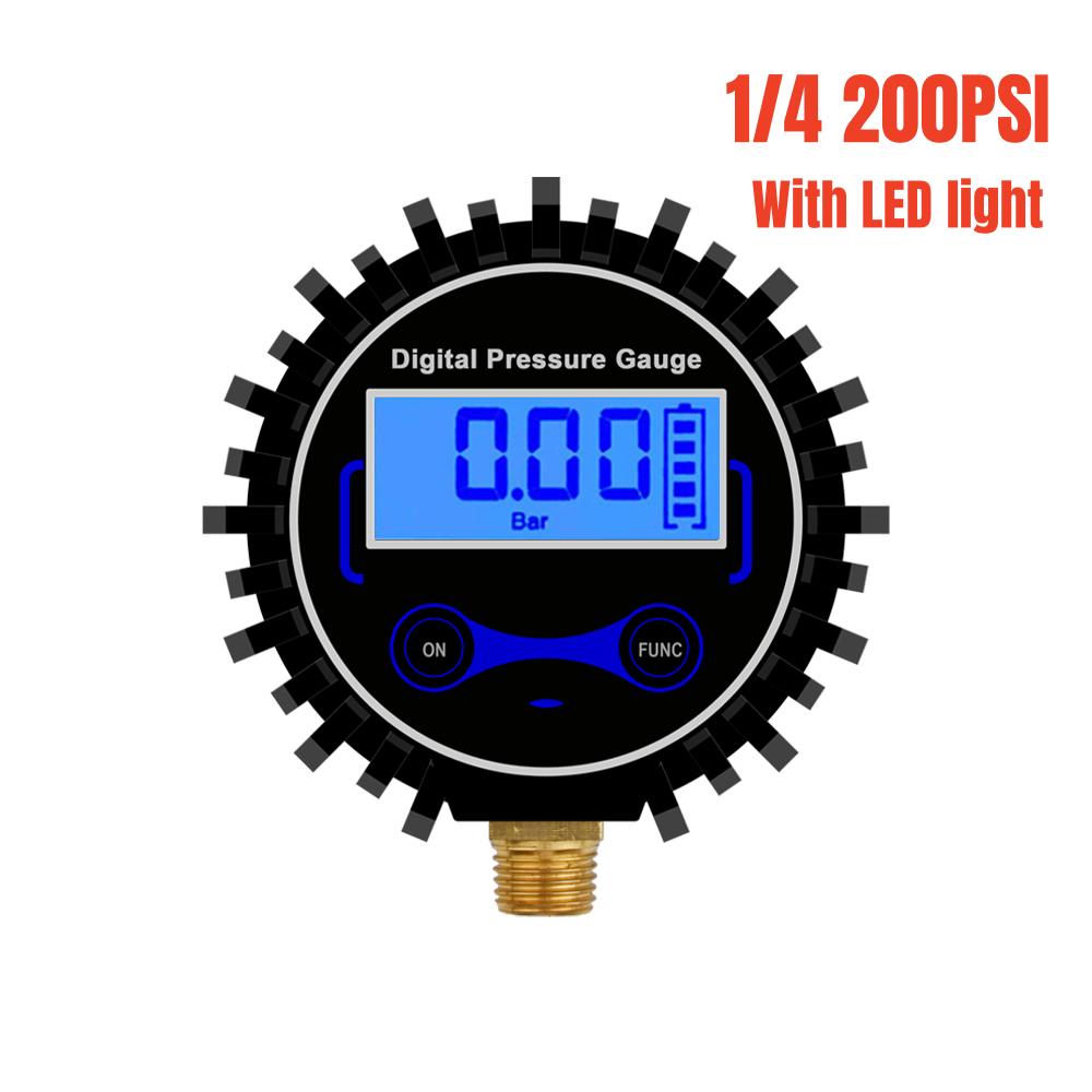 1/4 1/8 200 PSI Digital Tire Pressure Gauge LCD Backlight LED Digital Tire Pressure Gauge Pressure Gauge for Car Pressure Tester