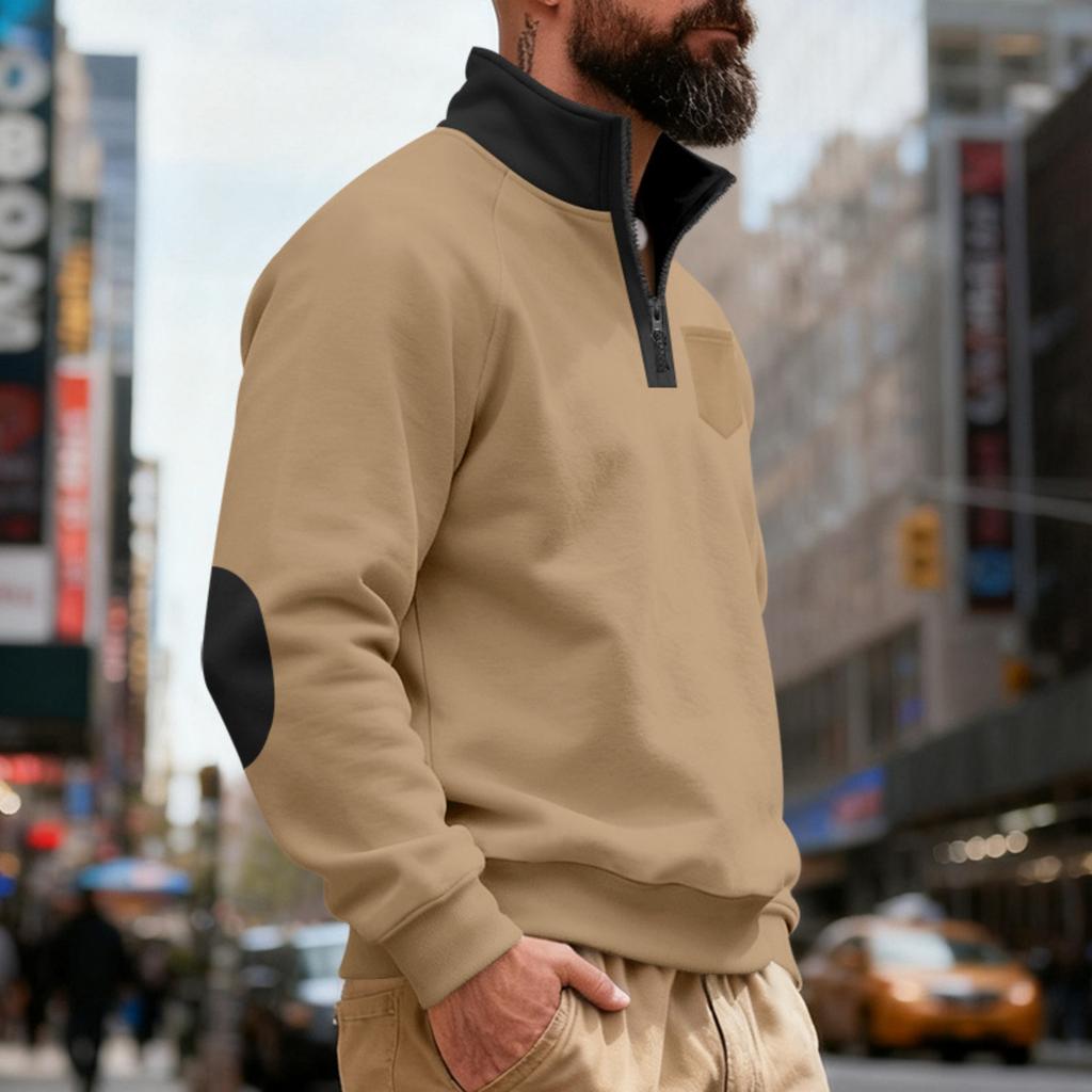 Men's Loose And Casual Two-color Fleece Stand-up Collar Pullover, Half-zipper Long-sleeved Sweatshirt