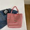 2025 Striped Knitted Bag Lazy Wind Tote Bag Student Large Capacity Casual Shoulder Bag Women