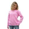 Women Sweater Tops Round Neck Long Sleeve Ribbed Hem Cuff Knitting Tops with Back Bow Decor Solid Color Knitwear