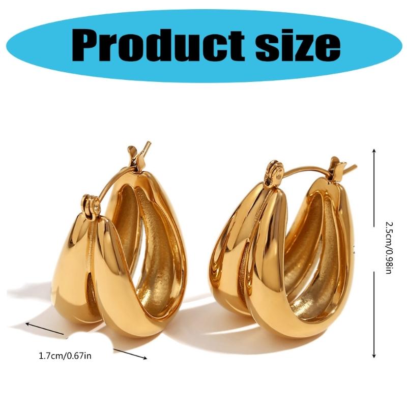 Elegant Double U Shaped Hoop Earrings for Women Waterproof Titaniums Steel Jewelry Gifts With 18K Gold Plating