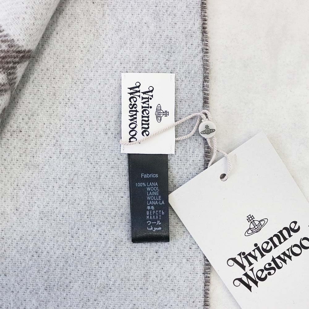Vivienne Westwood wool scarf with a large AW25 MUFFLER, 100% logo, (brown)