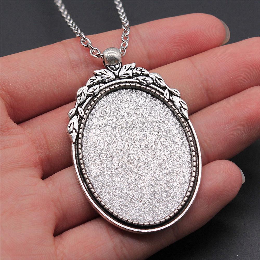 45cm Or 70cm Long Chain Necklace Oval Glass Cabochon Base Setting Tray Minimalist Jewelry Components QN054