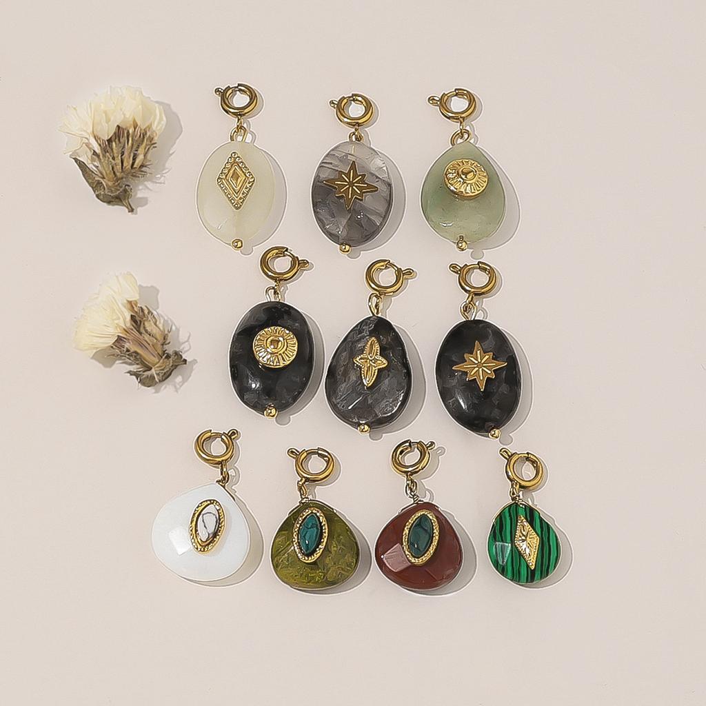 1 Piece 304 Stainless Steel Natural Stone Charm Pendant 14K Gold Plated Multicolor Drop Star For DIY Jewelry Making Findings