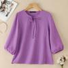 ZANZEA Blusa informal holgada de color liso con cuello redondo y mangas 3/4 para mujer