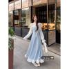 2026 Spring/Autumn Elegant French Style Faux Two-Piece Waist-Cinched Long Dress with Side Split