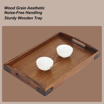 Brown Wooden Tray With Handle Rectangular Large Dining Plate Home Decor For Kitchen Counter Coffee Table 30x20cm