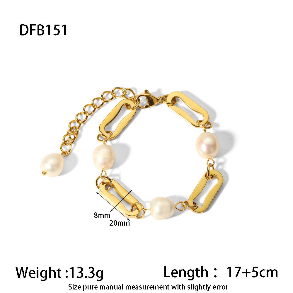 Ins Fashion Baroque Freshwater Pearl Cuban Chain Jewelry 18k Gold Plated Stainless Steel Waterproof Bracelet Jewelry