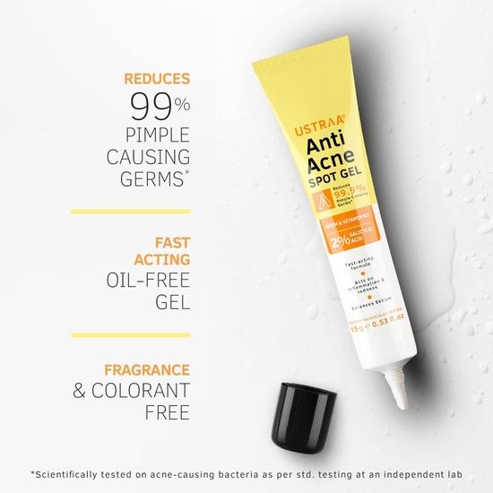 Ustraa Anti-Acne Spot Gel - 15 ml (Set of 2) | Reduces 99.9% Pimple-causing Germs | 2% Salicylic Acid - Removes Dead Skin & Clears Pores