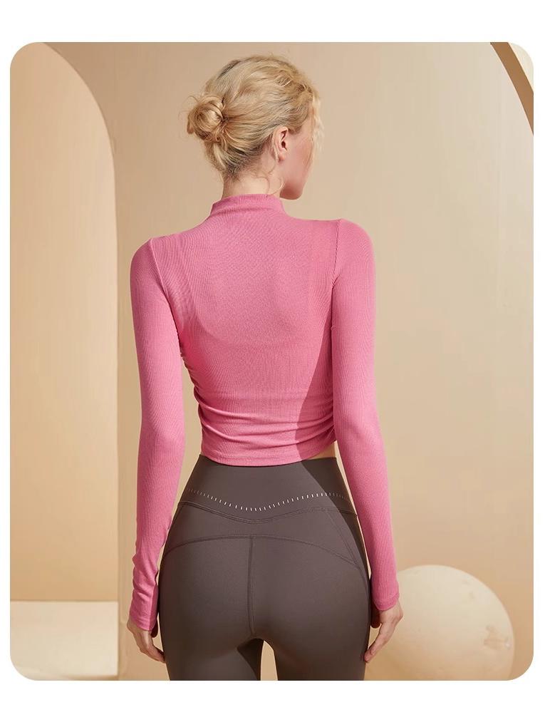 Sexy Slim-Fit Long-Sleeve Fleece Yoga Top with Semi-High Neck