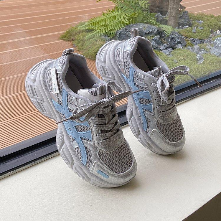 Mesh platform dad shoes women's summer 2025 new thin hollow breathable heightening lightweight casual sports shoes