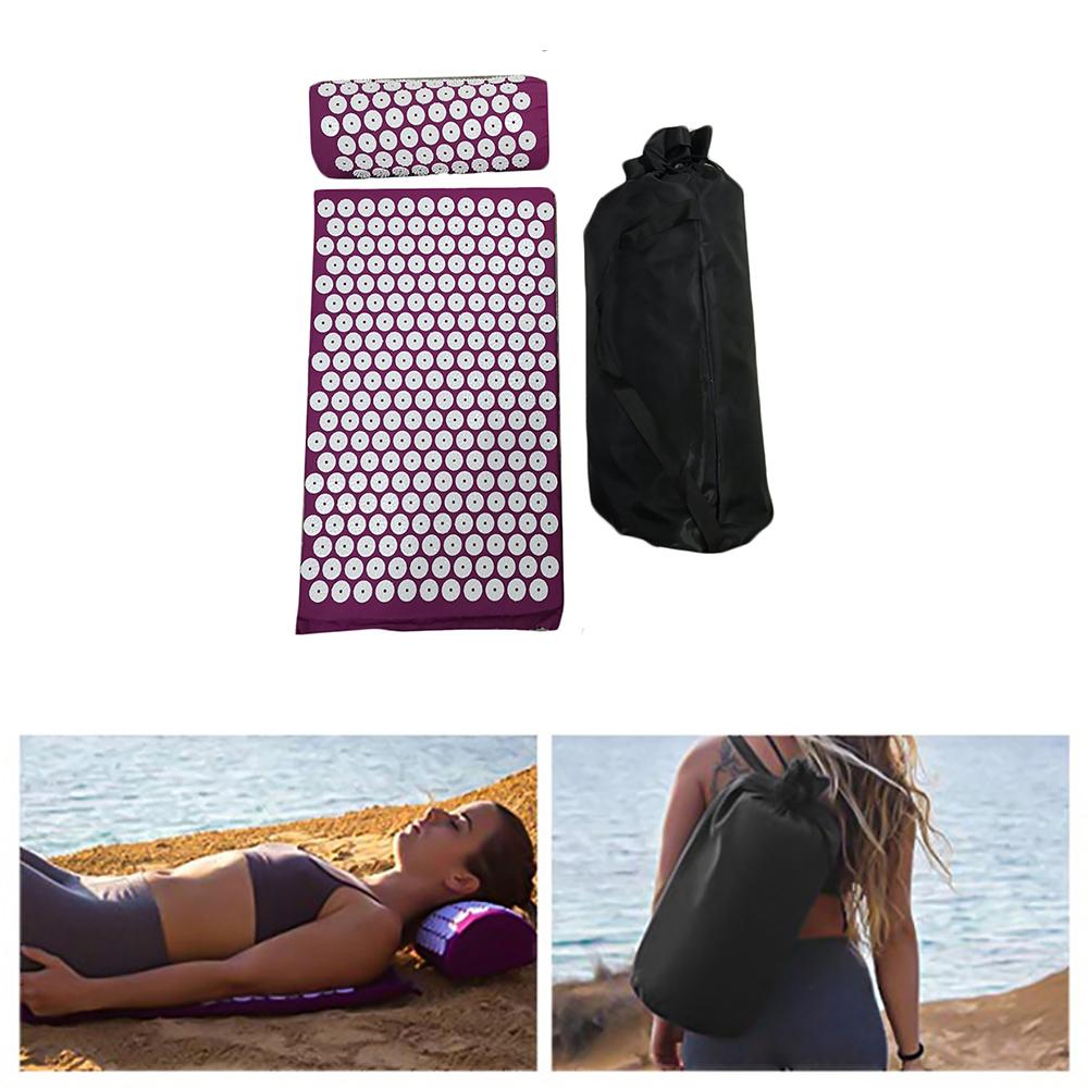 2pcs Body Massager Cushion Mat Relieve Acupressure Yoga Pad Pillow Set Purple