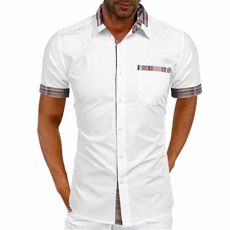 

2026 Men s Iron-Free Short Sleeve Urban Cardigan Shirt with Turn-Down Collar S белый