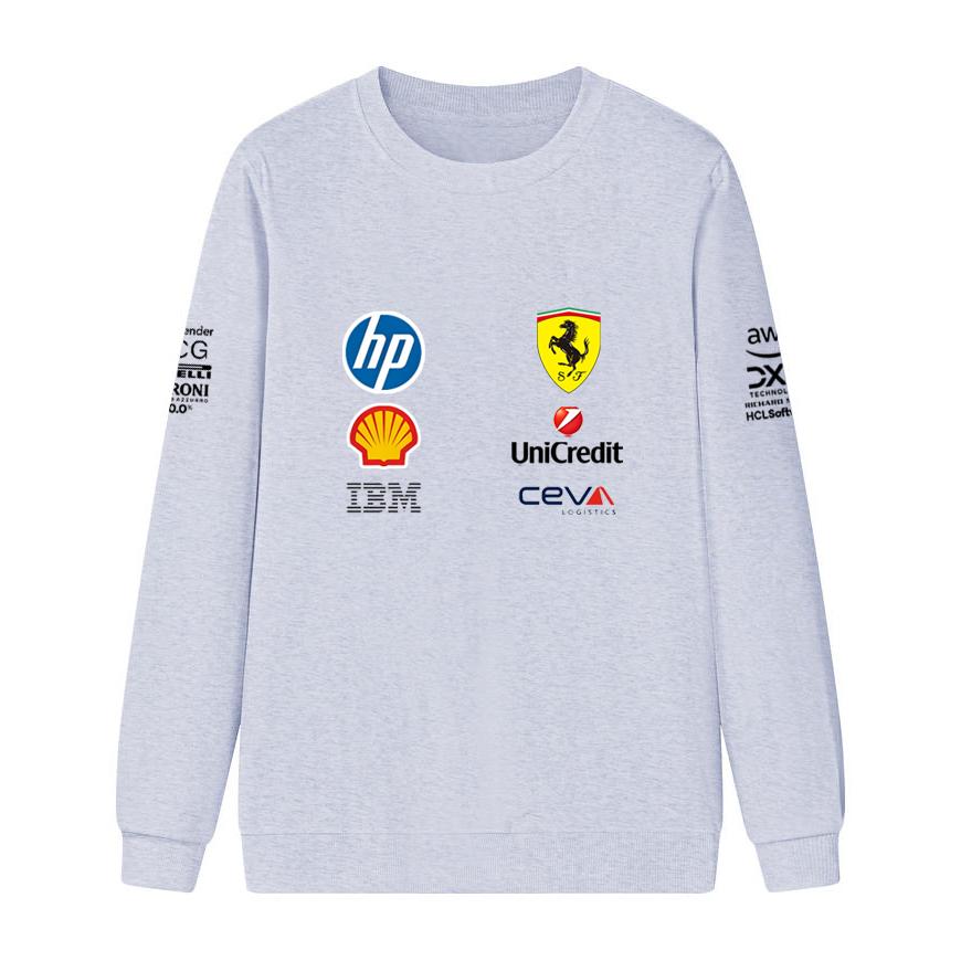 Unisex Damen Herren Frühling und Herbst F1 Ferrari Racing Print Rundhals Sweatshirt Lässig Locker Langarm Pullover Sport Streetwear