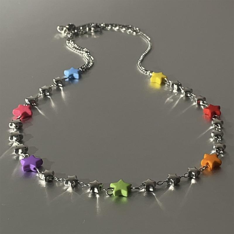 Bohemiean Star Bead Clavicle Chain Fashion Star Charm Necklace Star Chain Choker Womens Daily Outfits Delicate Jewelry