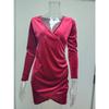Women's elegant solid color long-sleeved V-neck sexy short dress clothes sale