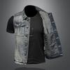 Cross-border European and American Retro Distressed Denim Vest Men's Plus Size Simple Sleeveless Slim Denim Vest MJ5171