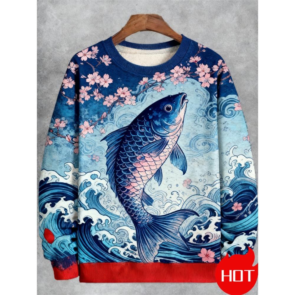 Spring Autumn Sweatshirt Pullover Women Casual Japanese Art Animal 3D Printed O Neck Long Sleeve Hoodies Unisex Pullovers