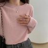 Waffle design long sleeve T-shirt women's round neck loose and thin inside with a base of new spring and summer top trend