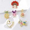 Brooch Pin for Women, Lightweight Lapel Pin with Rhinestones Inlaid, National Style Badge with Peking Opera Face Paint Pineapples Bunnies Money