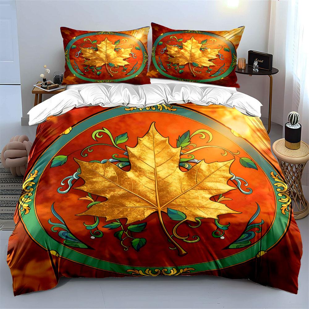 Autumn Leaves Decorative Set Soft Comfortable Duvet Cover Bedding Set Included 1*Duvet Cover & 2*Pillowcases, Gift