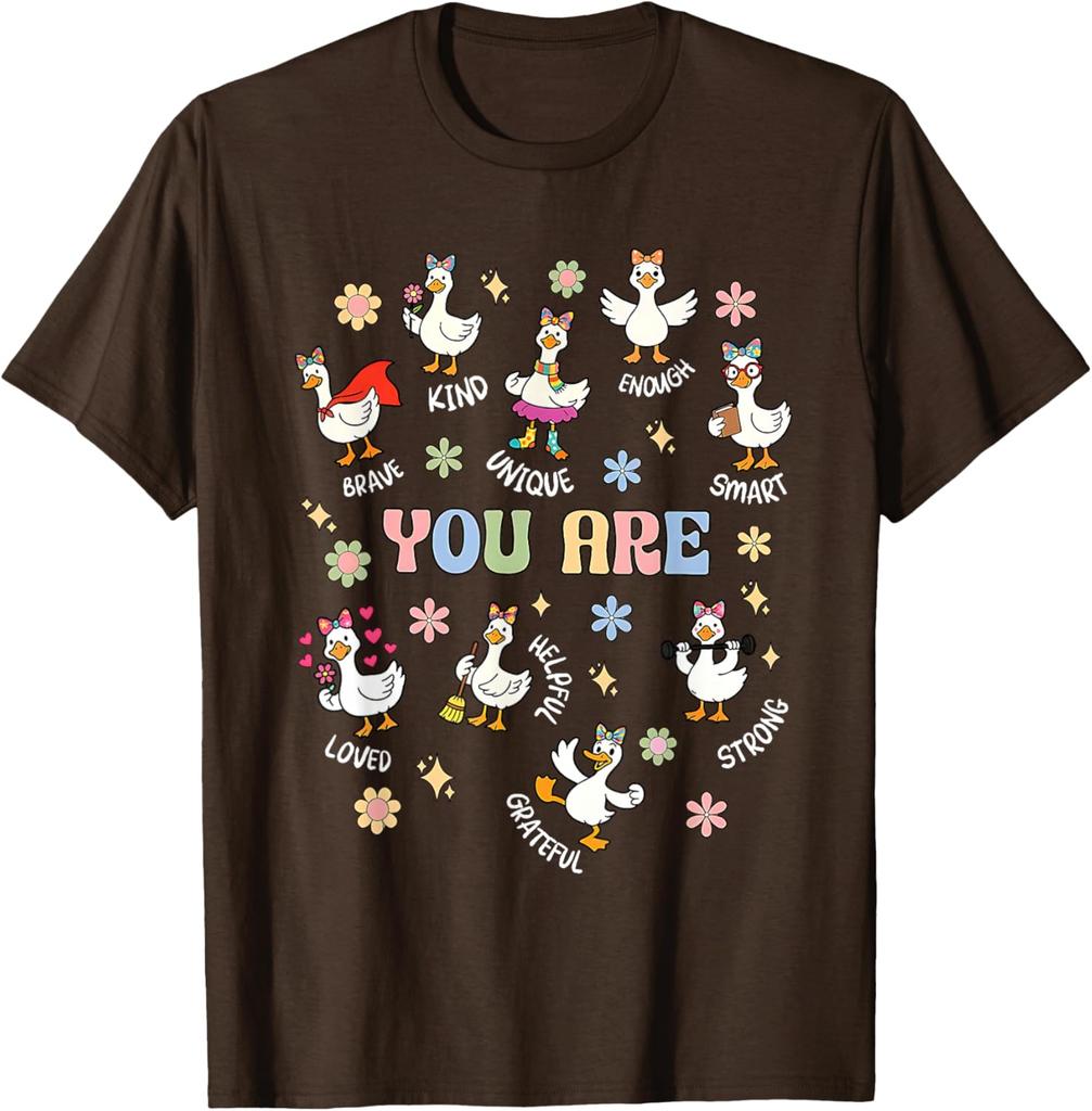 Positive Affirmations Words Goose You Are Brave Kind Unique Smart Graphic Tee Casual Daily T-Shirt