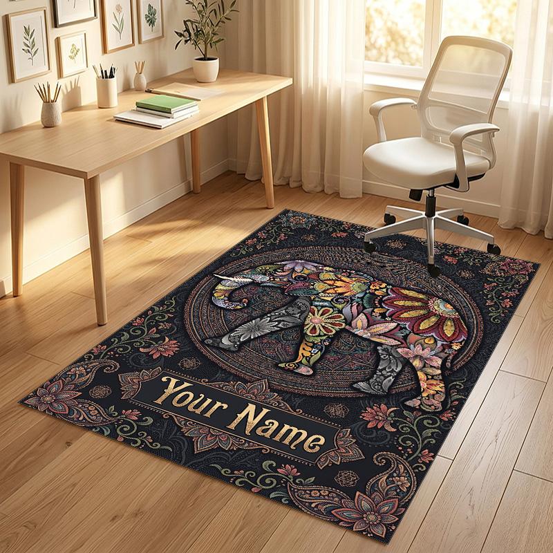 Elegant Deer Nature Theme Soft Crystal Velvet Rug Custom Name & Text Print Non Slip Floor Rug for Bedroom Living Room