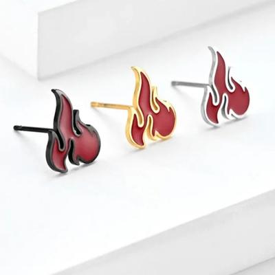 Chinese Torch Flame Stud Earrings Stainless Steel Earring for Men Boy Hip-Hop Punk Male Jewelry