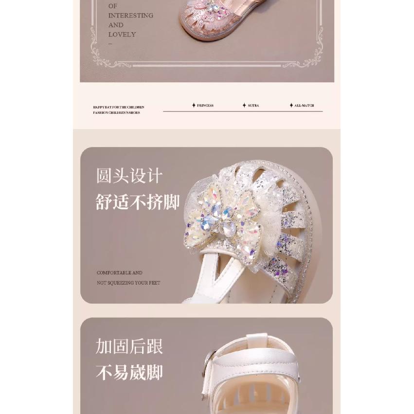 Dívčí sandály Dětské princeznovské boty Nové letní Boty s měkkou podrážkou s křišťálovou mašlí na špičce Boty s osmi drápy