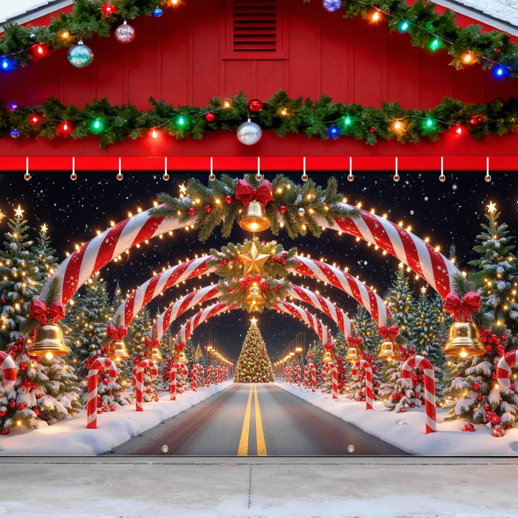 7x16 Ft Christmas Garage Door Cover, Large Garage Door Christmas Decoration, Garage Banner, Cheerful Garage Mural