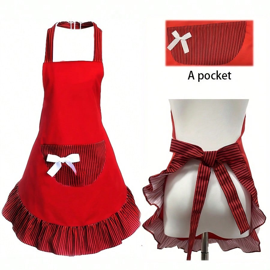 1pc Bowknot Apron, Cute Retro Style Woman Kitchen Sexy Vintage Apron With Pockets, Gift For Mother's Day