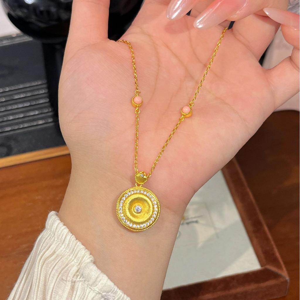 Full Diamond Brushed Ruyi Donut Necklace Double Sided Pull Premium Light Luxury Design Collarbone Chain