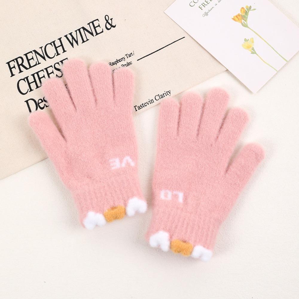 

Korean Style LOVE Knitted Gloves Thickened Keep Warm Bicycle Gloves Cartoon Heart All Fingers Gloves Girl Women