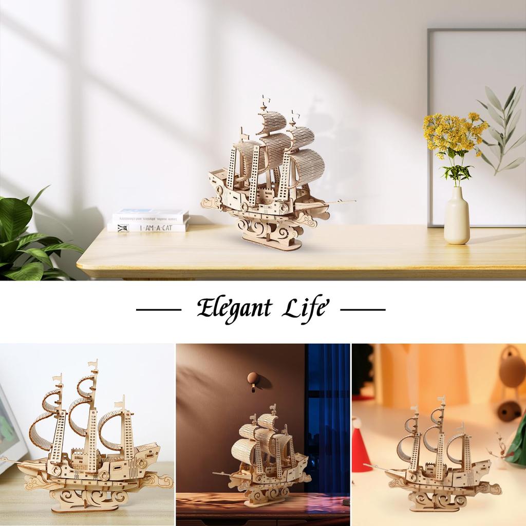 Hallisun 3D Wooden Assembly Moving Mechanical Mechanical Vintage Home Adult Birthday Japanese Instruction Manual Included Puzzle, Puzzle, Ship, Craft,