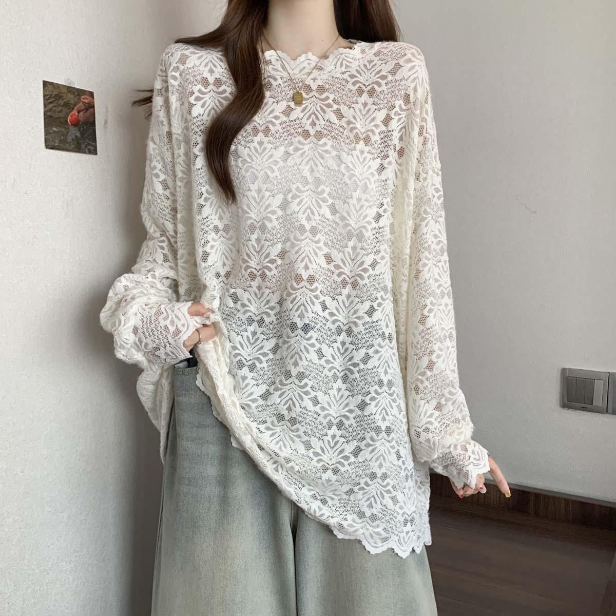 

2026 Spring/Autumn Versatile Lace Collar Long Sleeve Plus Size Women s Casual Top XL вершковий/білий